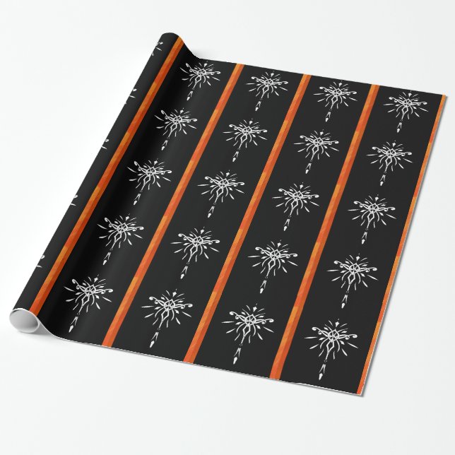 Black Gold Orange Starburst Dramatic Design Wrapping Paper (Unrolled)
