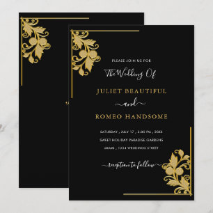 Black Gold Ornaments Wedding Invitation Template