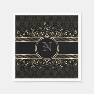 Black & Gold Ornate Gothic Monogrammed Napkin
