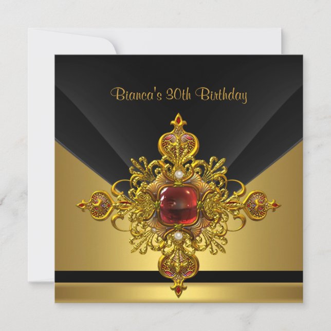 Black Gold Ornate Jewel 30th Birthday Party Invitation (Front)