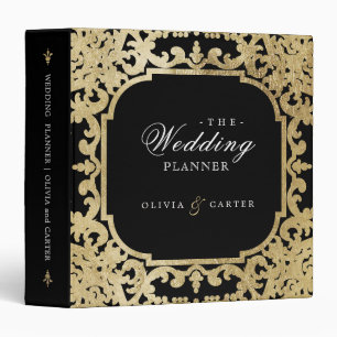Black gold ornate romantic vintage wedding planner binder