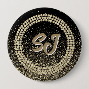 Black & Gold Pageant Button Luxury Monogram
