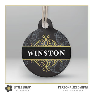 Black Gold Paisley Customized Pet Tag