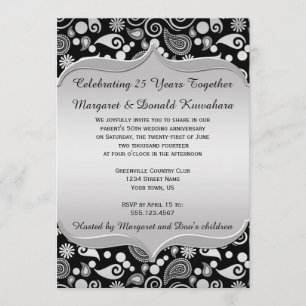 Black Gold Paisley Ornate Frame 25th Anniversary Invitation