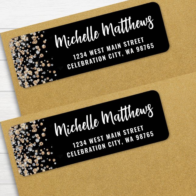 Black Gold Parties scintillant 50th Birthday Adres (Black Gold Glitter 50th Birthday Return Address label)