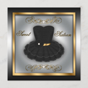 Black & Gold Party Dress Birthday Invite