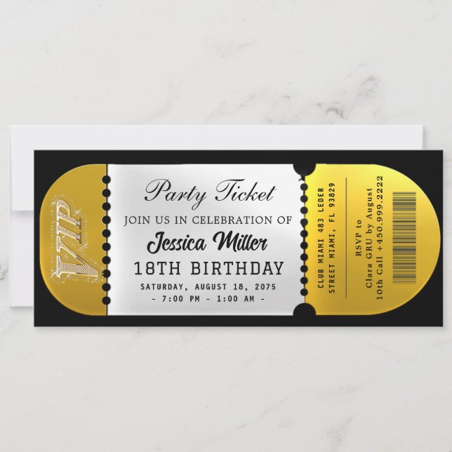 Black & Gold Party Ticket Invitation (Front)