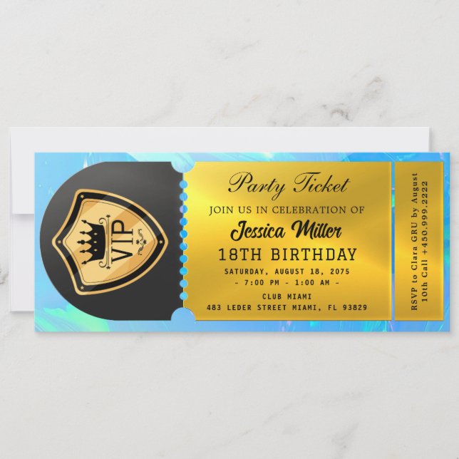 Black & Gold Party Ticket Invitation (Front)