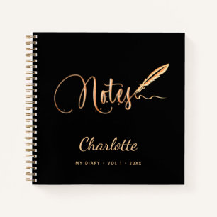 Black gold pen elegant script name notebook