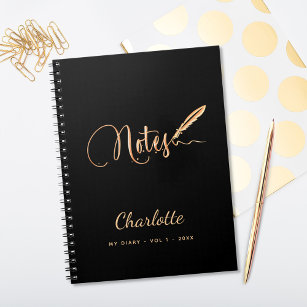 Black gold pen elegant script name notebook