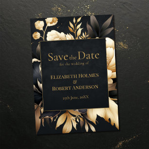 Black & Gold Peony Gothic Save the Date