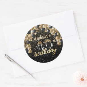 Black Gold Personalized 40th Birthday Classic Round Sticker