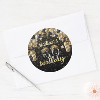 Black Gold Personalized 60th Birthday Classic Round Sticker
