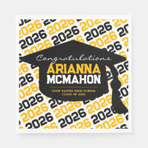 Black & Gold Personalized Graduation Cap Paper Napkin