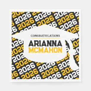 Black & Gold Personalized Graduation Cap Paper Napkin
