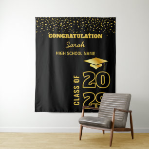 Black & Gold Personalized Graduation Party Custom Tapestry