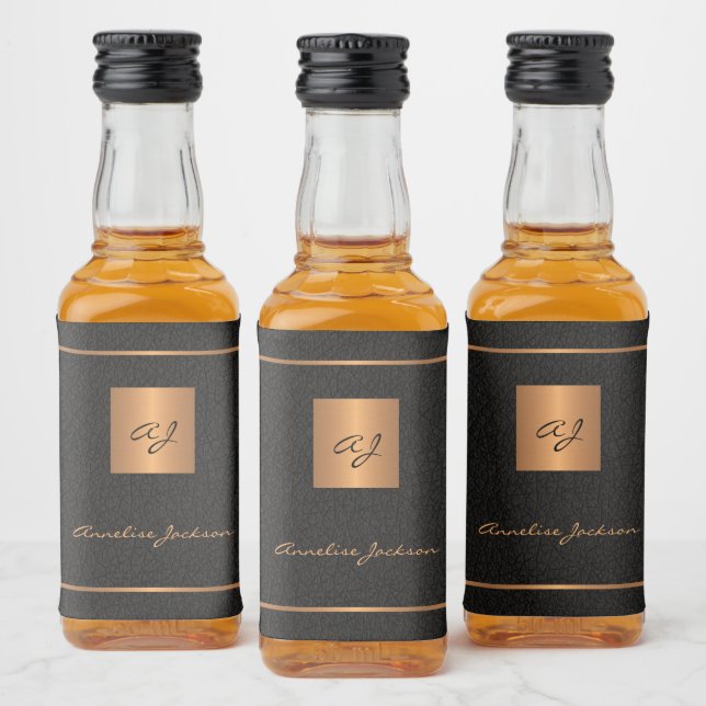 Black gold personalized initials name script liquor bottle label (Bottles)