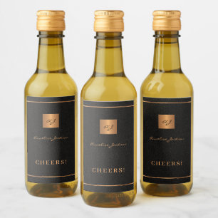 Black gold personalized initials name script wine label
