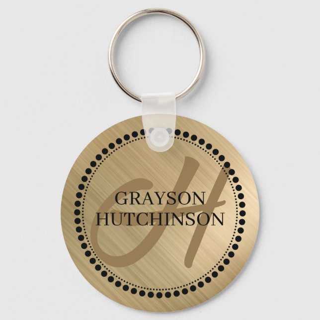 Black Gold Personalized Monogram Name Keychain (Front)