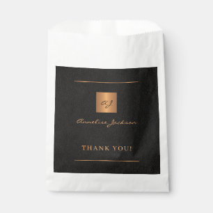 Black gold personalized monogram name script favour bag