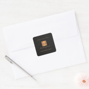 Black gold personalized monogram name script  square sticker