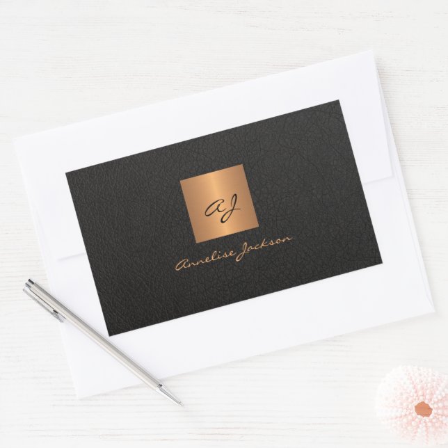 Black gold personalized monogram script name sticker (Envelope)