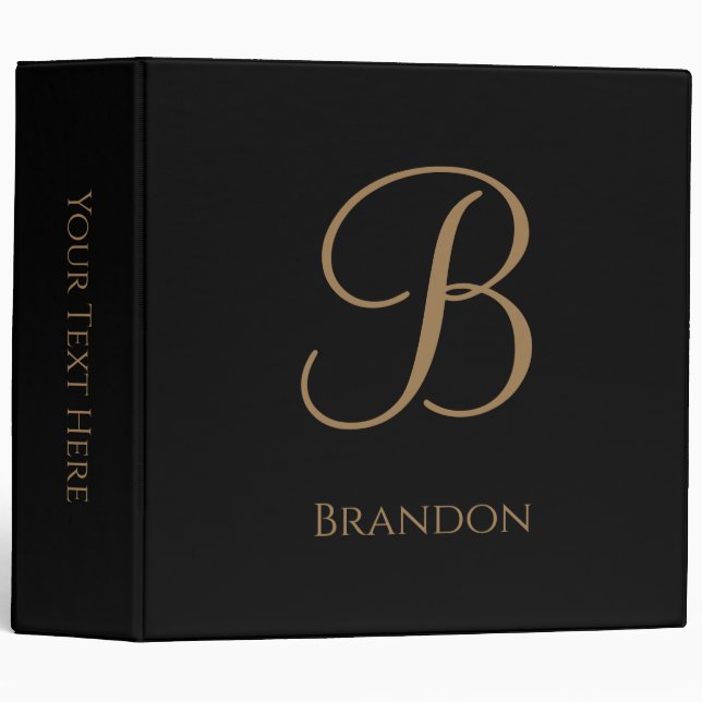 Black Gold Personalized Name and Monogram Binder (Front/Spine)