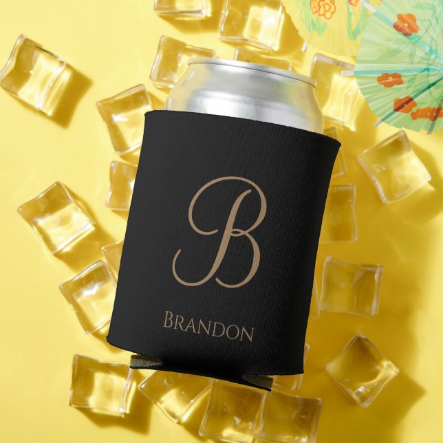 Black Gold Personalized Name and Monogram Can Cooler (In Situ Summer)
