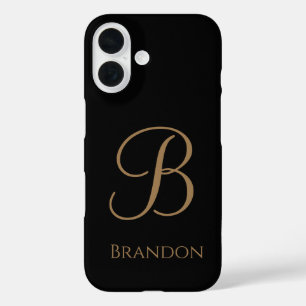 Black Gold Personalized Name and Monogram iPhone 16 Case