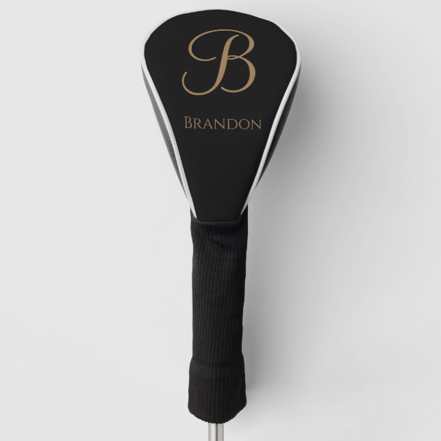 Black Gold Personalized Name and Monogram Golf Head Cover (Front)