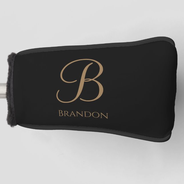 Black Gold Personalized Name and Monogram Golf Head Cover (Front)