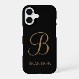 Black Gold Personalized Name and Monogram iPhone 16 Case