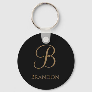 Black Gold Personalized Name and Monogram Keychain