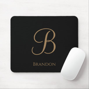 Black Gold Personalized Name and Monogram Mouse Pad
