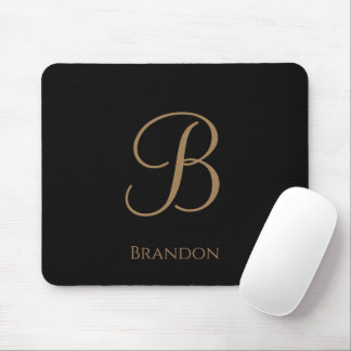 Black Gold Personalized Name and Monogram Mouse Pad