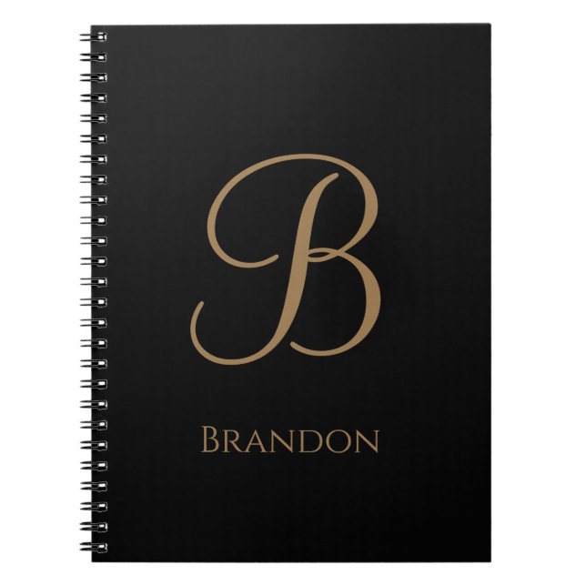 Black Gold Personalized Name and Monogram Notebook (Front)