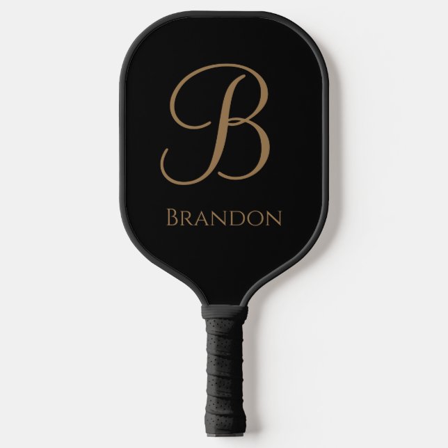 Black Gold Personalized Name and Monogram Pickleball Paddle (Front)
