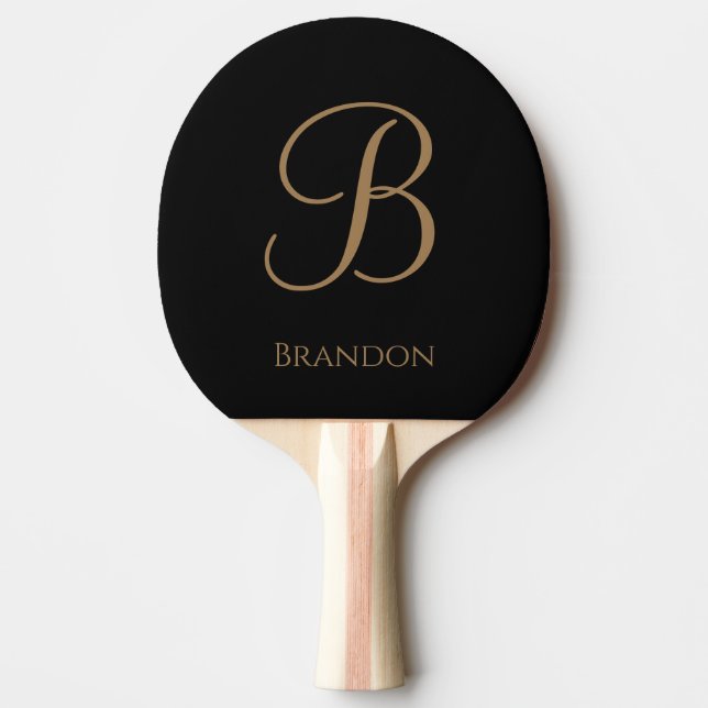 Black Gold Personalized Name and Monogram Ping Pong Paddle (Front)
