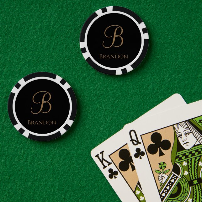 Black Gold Personalized Name and Monogram Poker Chips (Poker Table (Double))