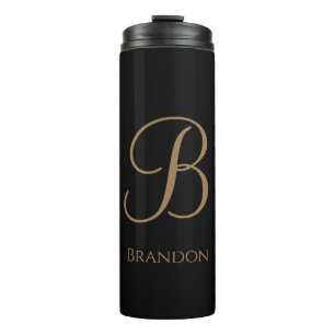 Black Gold Personalized Name and Monogram Thermal Tumbler