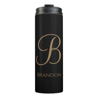 Black Gold Personalized Name and Monogram Thermal Tumbler