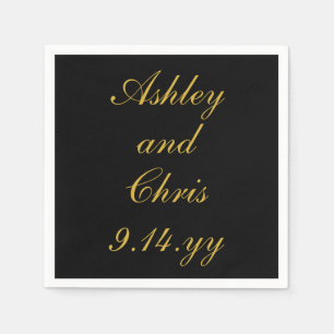 Black & Gold Personalized Wedding Reception Favour Napkin