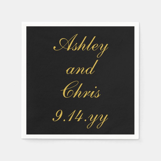 Black & Gold Personalized Wedding Reception Favour Napkin (Front)
