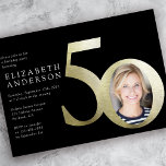 Black Gold Photo 50th Birthday Invitation<br><div class="desc">Invite guests to celebrate a 50th birthday with this black and gold foil photo invitation.</div>