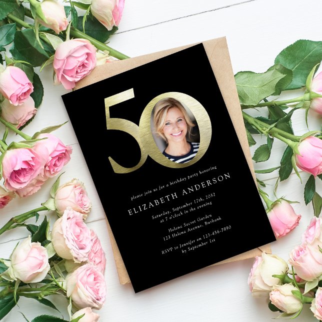 Black Gold Photo 50th Birthday Invitation (Creator Uploaded)