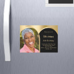 Black gold photo arch birthday magnetic invitation<br><div class="desc">Add your own vertical size photo. An arch shaped photo frame. A black and faux gold background colour.  Personalize and add a name and party details.</div>