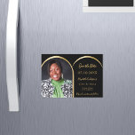 Black gold photo arch Birthday Save the date card<br><div class="desc">A magnetic photo Save the date card for a 40th (or any age) birthday. On front: Add your own vertical size photo. Faux gold photo arch frame. A black background, golden text. Templates for a name and date. The name and the text: Save the Date are written with a modern...</div>