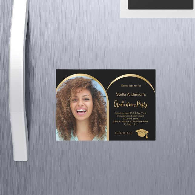 Black gold photo arch graduation 2025 magnetic invitation (Creator Uploaded)