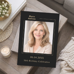 Black gold photo birthday invitation