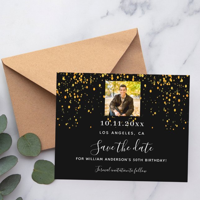 Black gold photo birthday save the date flyer (Creator Uploaded)